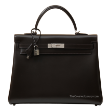 Hermes Kelly 35 Box Leather Ébène Silver Hardware Front View