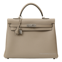 Hermes Kelly 35 Togo Leather Gris Tourterelle Palladium Hardware Front View