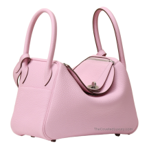 Hermes Lindy 26 Clemence Leather Mauve Sylvestre Silver Hardware Angled View