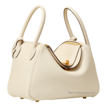 Hermes Lindy 26 Clemence Leather Nata Gold Tone Hardware Angled View