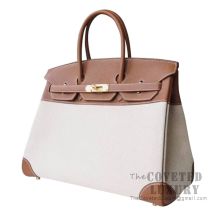 Hermes Birkin 35 Bag CC37 Gold Togo And Canvas GHW