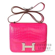 Hermes Mini Constance 18 Bag J5 Rose Scheherazade Shiny Alligator SHW