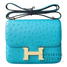 Hermes Mini Constance 18 7F Blue Paon Ostrich GHW