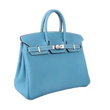 Hermes Birkin 25 Blue Togo leather handbag front side view