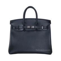 Hermes Birkin 25 in Black Box Calf, front view