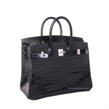 Hermes Birkin 25 in Black Crocodile with Palladium Hardware, front view
