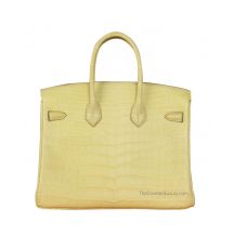 Hermes Birkin 25 in Lime Crocodile with Palladium Hardware, front view