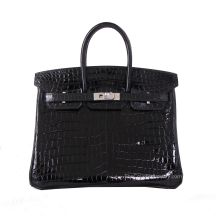 Hermes Birkin 25 in Black Niloticus Crocodile with Gold Hardware, front view