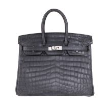 Hermes Birkin 25 in Dark Grey Niloticus Crocodile with Palladium Hardware, front view