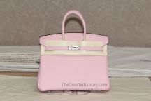 Hermes Birkin 25 in Pink Taurillon Clemence leather with Palladium Hardware, front view