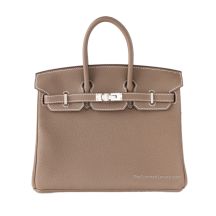 Hermes Birkin 25 in Etoupe Togo leather with Palladium Hardware, front view