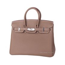Hermes Birkin 25 in Etoupe Togo leather with Palladium Hardware, front view