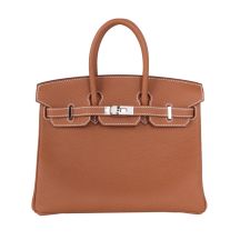 Hermes Birkin 25 in Gold Togo leather with Palladium Hardware, front view