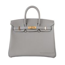Hermes Birkin 25 in Gris Mouette Togo leather with Gold Hardware, front view