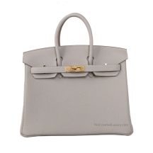 Hermes Birkin 25 in Gris Perle Togo leather with Gold Hardware, front view