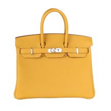 Hermes Birkin 25 in Jaune Ambre Togo leather with Palladium Hardware, front view