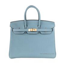 Hermes Birkin 25 in Light Blue Togo leather with Gold Hardware, front view