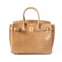 Hermes Birkin 30 in Apricot Beige Crocodile with Gold Hardware, front view