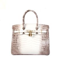 Hermes Birkin 30 in Himalaya crocodile with Gold Diamond Hardware, front view