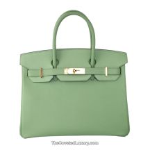 Hermes Birkin 30 in Avocado Green Epsom leather with Gold Hardware, front view