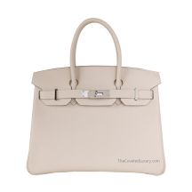 Hermes Birkin 30 in Milky White Epsom leather with Palladium Hardware, front view