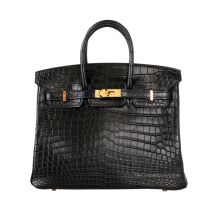 Hermes Birkin 30 in Black Niloticus Crocodile with Gold Hardware, front view