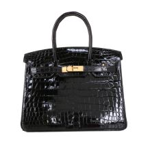 Hermes Birkin 30 in Black Niloticus Crocodile with Gold Hardware, front view