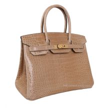 Hermes Birkin 30 in Apricot Yellow Porosus Crocodile with Gold Hardware, front view