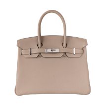 Hermes Birkin 30 in Gris Tourterelle Togo leather with Palladium Hardware, front view
