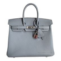 Hermes Birkin 25 in Bleu Brume Epsom leather with Palladium Hardware, front view