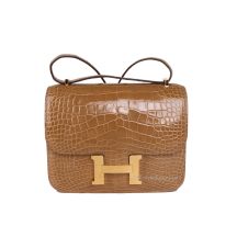 Hermes Constance 18 in Sand Beige Crocodile with Gold Hardware, front view