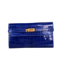 Hermes Kelly Wallet Electric Blue Crocodile Leather Front View