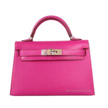 Hermes Kelly 22 in Rose Pourpre Chevre leather with Palladium Hardware, front view