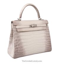 Hermes Kelly 25 in Himalaya crocodile with Palladium Hardware, front view