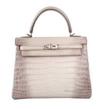 Hermes Kelly 25 in Himalaya crocodile with Palladium Hardware, front view