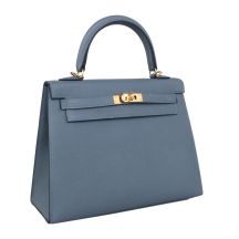 Hermes Kelly 25 in Almond Green Epsom leather with Gold Hardware, front view