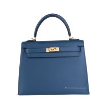 Hermes Kelly 25 in Deep Blue Epsom leather with Gold Hardware, front view