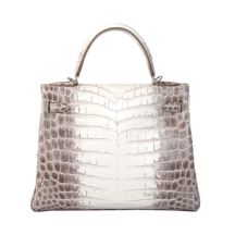Hermes Kelly 28 in Himalaya crocodile with Palladium Hardware, front view