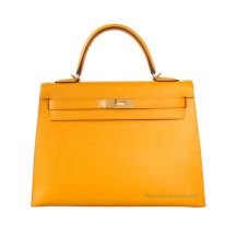 Hermes Kelly 32 in Jaune Soleil Epsom leather with Gold Hardware, front view