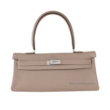 Hermes Kelly 42 in Gris Tourterelle Togo leather with Palladium Hardware, front view