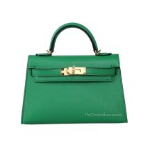 Hermes Mini Kelly II 20 in Bambou Chevre leather with Gold Hardware, front view