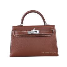 Hermes Mini Kelly II 20 in Brown Chevre leather with Palladium Hardware, front view