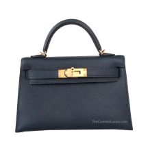 Hermes Mini Kelly II 20 in Bleu Nuit Epsom leather with Gold Hardware, front view
