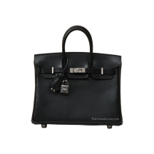 Hermes Birkin 25 Chevre Leather Black Silver Hardware Front View