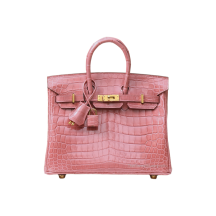 Hermes Birkin 25 Shiny Nile Crocodile Rose Sakura Gold Hardware Front View