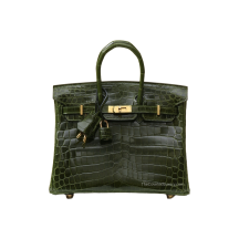 Hermes Birkin 25 Shiny Nile Crocodile Vert Canopee Gold Hardware Front View