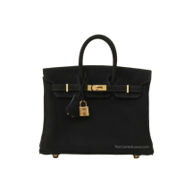 Hermes Birkin 25 Swift Leather and Suede Calfskin Black Gold Hardware Front View