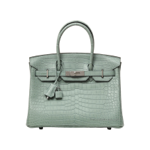 Hermes Birkin 30 Matte Porosus Crocodile Ciel Palladium Hardware Front View
