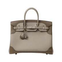 Hermes Birkin 35 Ghillies Swift Leather Argile Etoupe Silver Hardware Front View