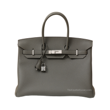 Hermes Birkin 35 Togo Leather Gris Meyer Silver Hardware Front View